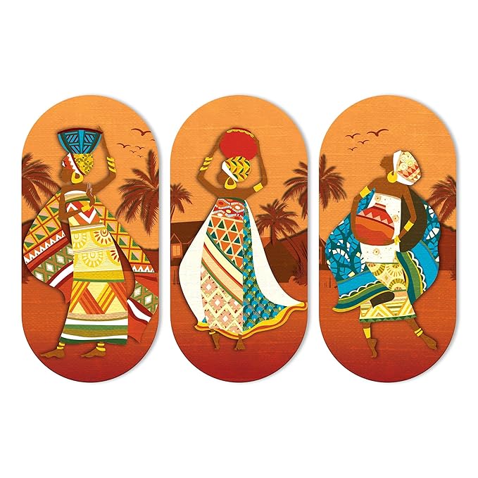 Artvibes African Women Dancing Wooden Wall Hanger for Home | Set of 3