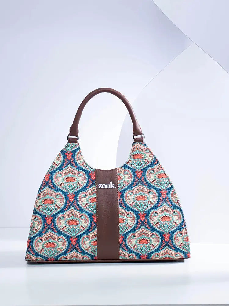 Zouk Konkona Statement Satchel Bag Jute & Leather
