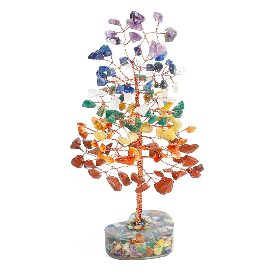 Zaicus 7 Chakra Gemstone Bonsai Tree with Orgone Heart Base