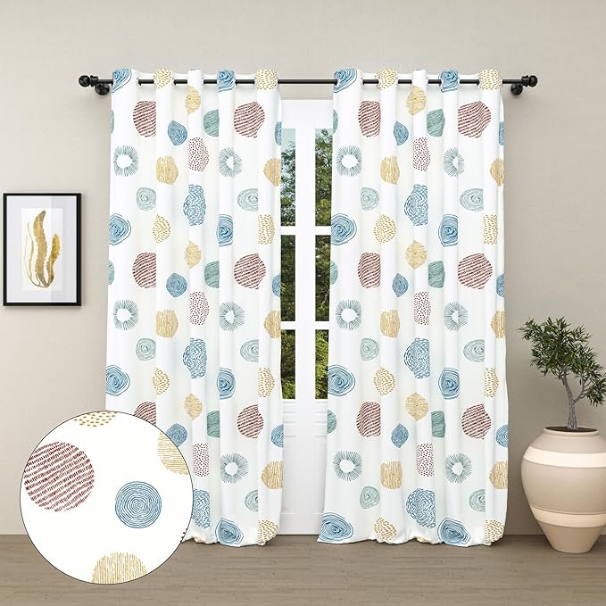 Haus & kinder Cotton Curtains Set of 2 for Bedroom Window Door Curtains (5ft x 7ft) | Colour Rounnd Rhythms Beige