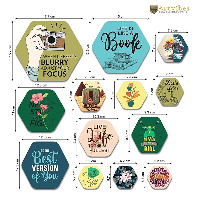 Artvibes Decorative Wooden Wall Hanging Decoration for Home | Quotes Decor Item Pack of 13 Pieces