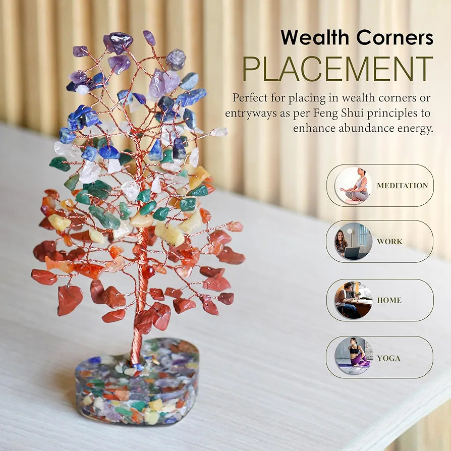 Zaicus 7 Chakra Gemstone Bonsai Tree with Orgone Heart Base