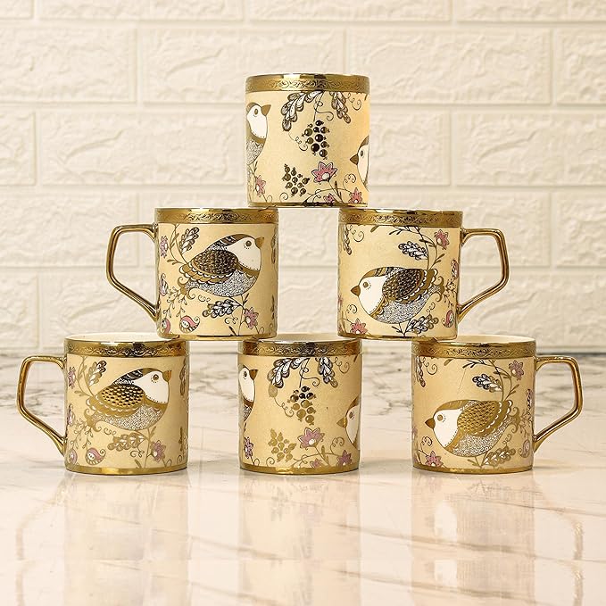 Femora Bone China Gold Tea Cup | Goldcrest Gold | 180 Ml