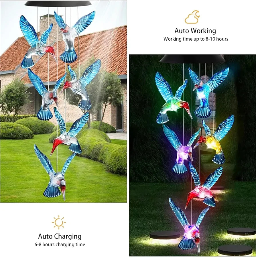 Taiga Humming Bird Solar Power Wind Chimes Color Changing Hanging Led Lights Multi Color