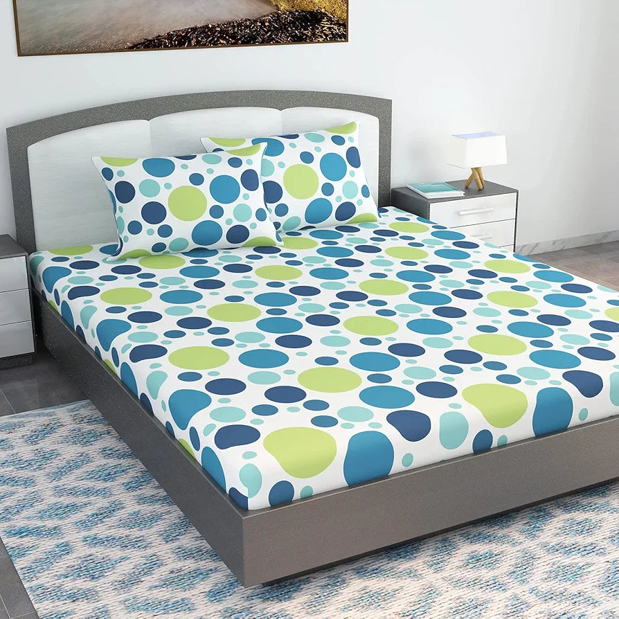 Divine Casa 100% Cotton 144 TC Bedsheet for Double Bed King Size Bedsheet with 2 Pillow Covers Colour Blue Lagoon