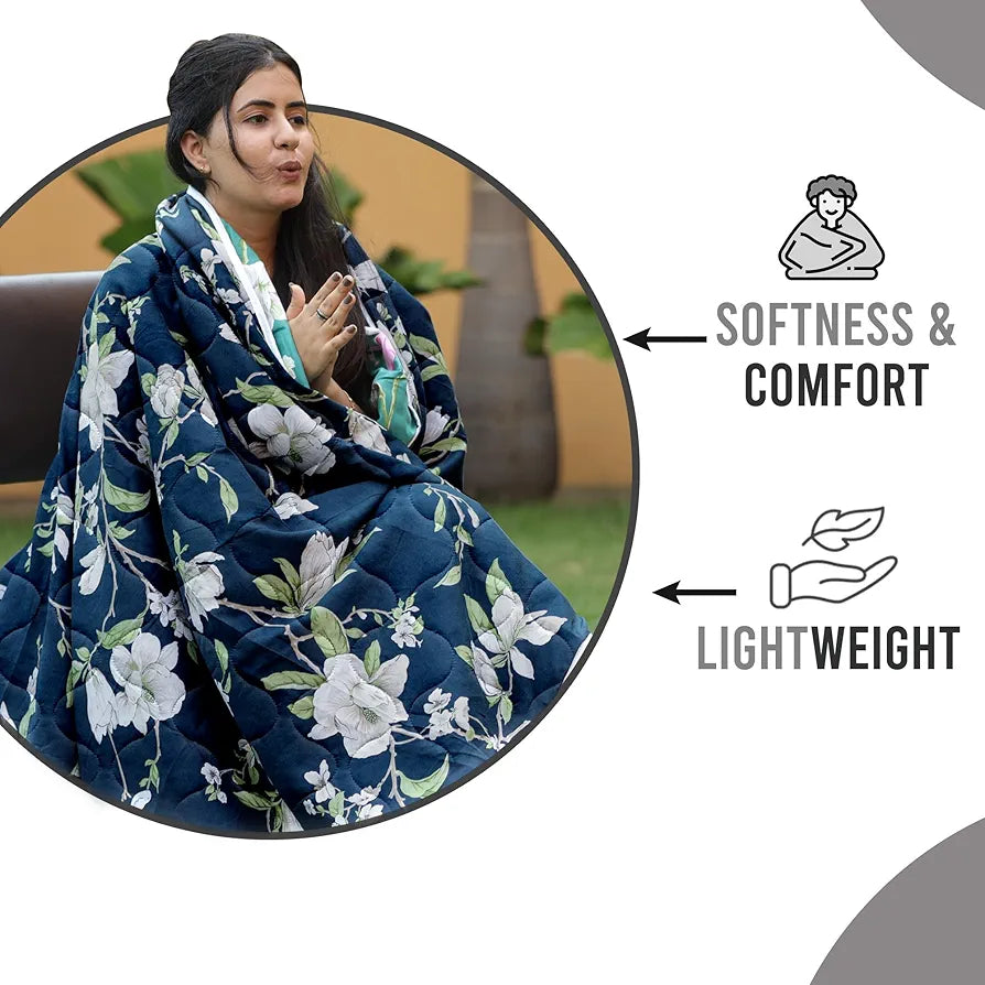 Divine Casa 120 GSM Microfiber Single Bed Comforter Soft & Lightweight Reversible AC Blanket Colour Bristol Blue