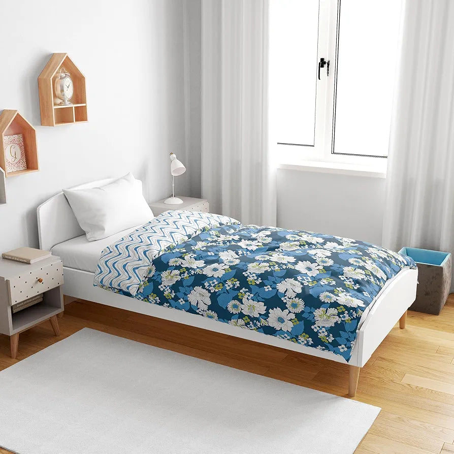 Divine Casa 120 GSM Microfiber Single Kids Dohar Soft & Lightweight Throw Blanket Floral Pattern Colour Galaxy Blue & White