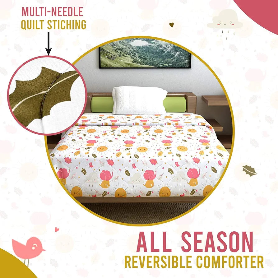 Divine Casa 120 GSM Cotton Single Bed Comforter Soft & Lightweight Reversible All-Season Blanket Colour Marlin White