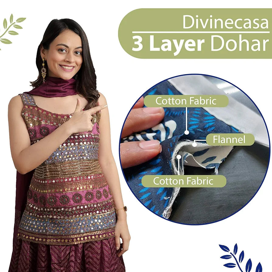 Divine Casa Floret 100% Cotton Single Dohar 120 GSM Soft & Lightweight Throw Blanket Colour Palm Green