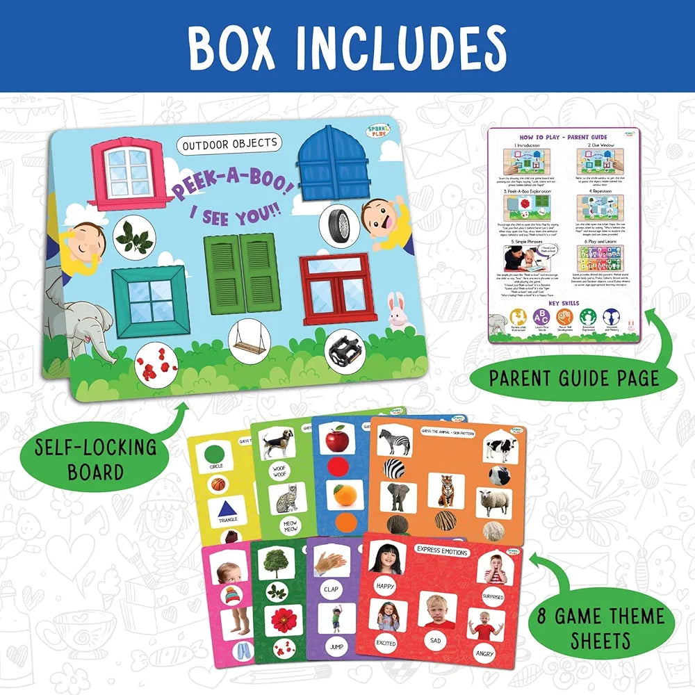 SparkLPlay Busy Book for Toddlers 1–3 | Peek A Boo Curiosity Kit | Montessori Activity Binder & Educational Toy | Learn Body Parts, Shapes, Emotions, Sounds | Birthday Gift for Boys & Girls Ages 1–3