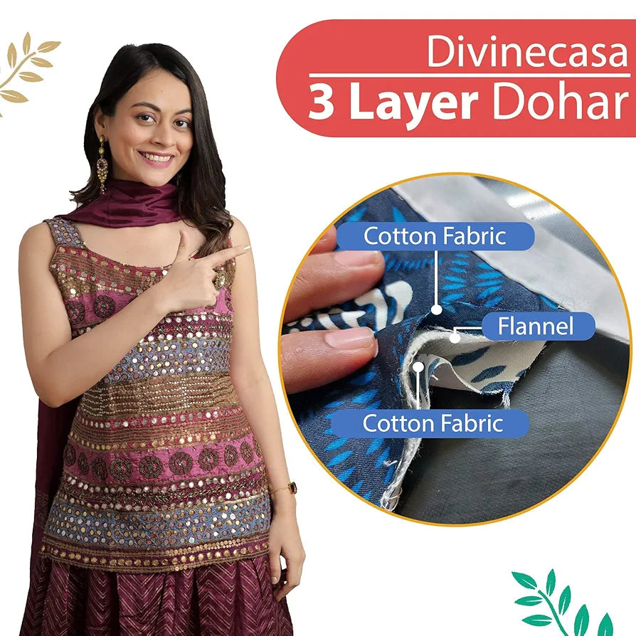 Divine Casa Pure Cotton Printed Single Dohar 120 GSM Soft & Lightweight Throw Blanket Colour Rosin White