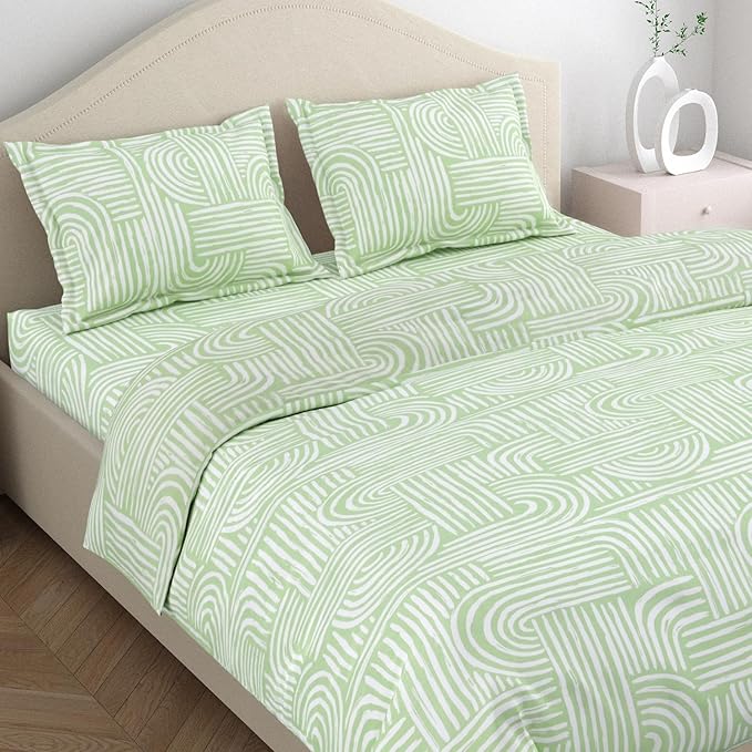 Haus & Kinder Cotton Bed Sheet for King Size Bed 108 X 108 Inches with 2 Pillow Covers | 186 TC Bedsheet Verdant Arches