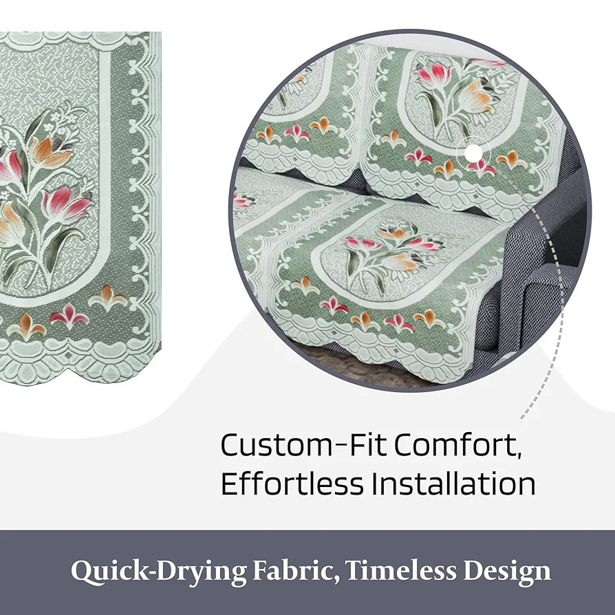 Kuber Industries Sofa Cover Net 2+1 Seater Sofa Slip Cover Set Tulip Printed Green