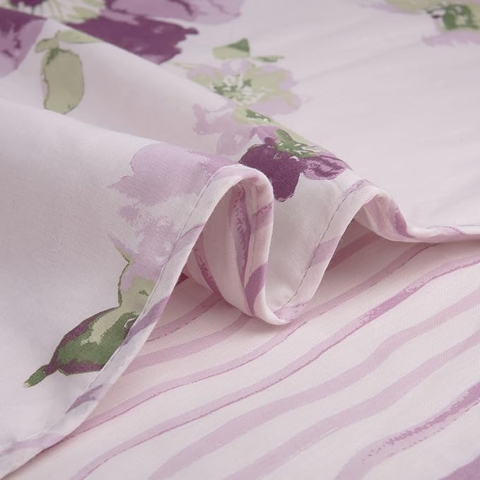 Huesland 100% Cotton Reversible Dohar Single Bed Cotton | Soft Cambric Weave, All Weather Light Ac Blanket | Floral Fusion - Purple & Green