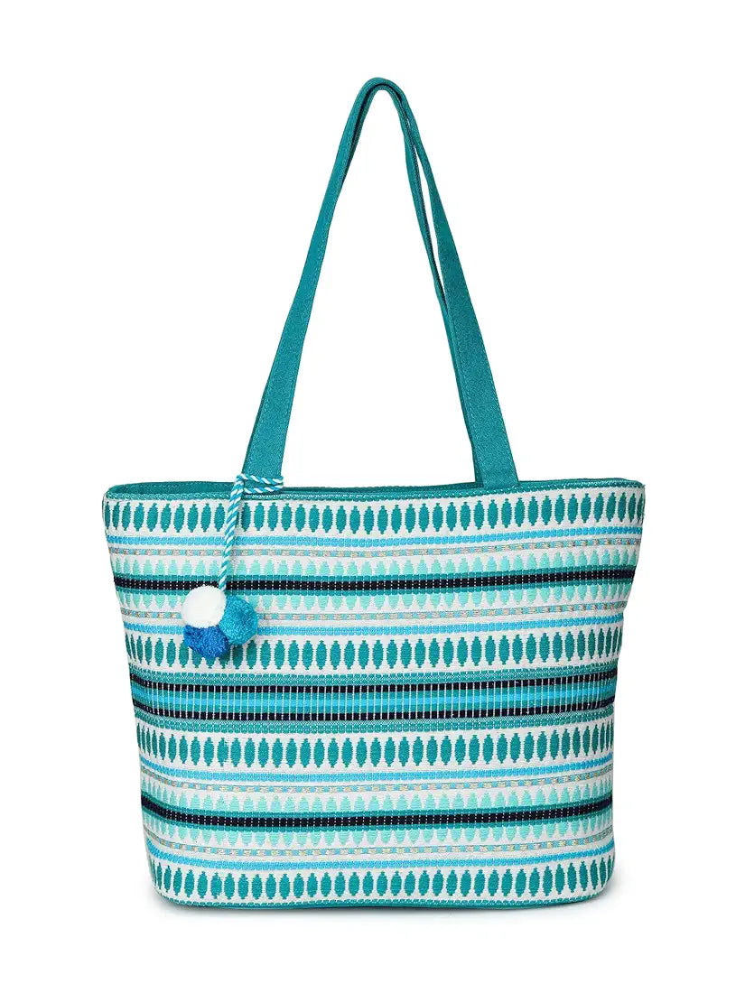 Klondon Alii And Aliizey Tote Bag For Women With Zip Bag Colour Teal Gold