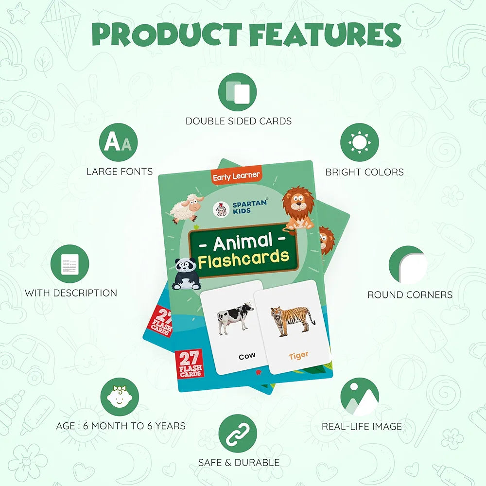 SPARTAN KIDS Animal Flash Cards for Kids | 27 Early Learning Flash Cards for Kids, for Cognitive_Skills