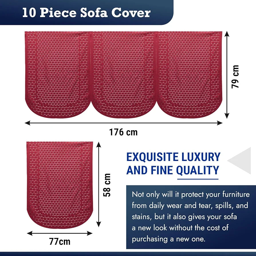 Kuber Industries Sofa Cover Net Sofa Slipcover Set 5-Seater Dot Design Maroon