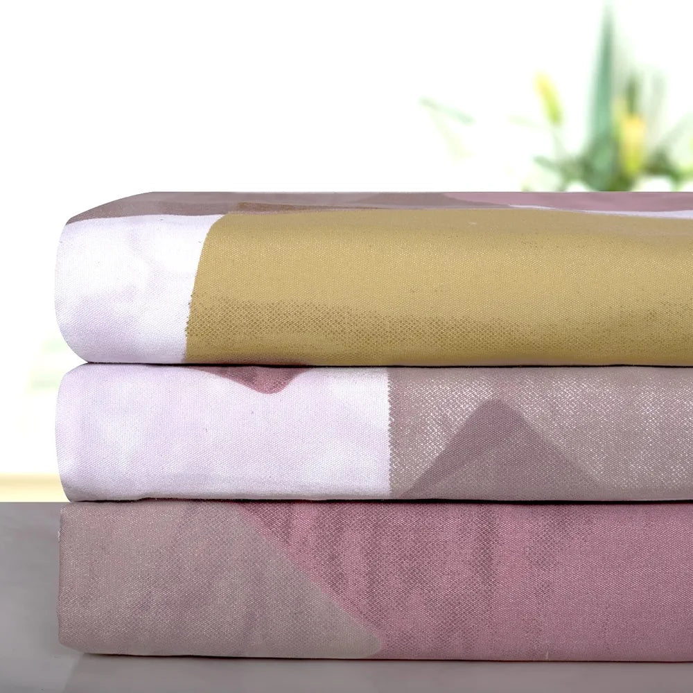 Cloth Fusion Glace Cotton Elastic 18Floral Beige6tc Abstract Fitted Bedsheet for Double Bed King Size with 2 Pillow Covers Square Brown