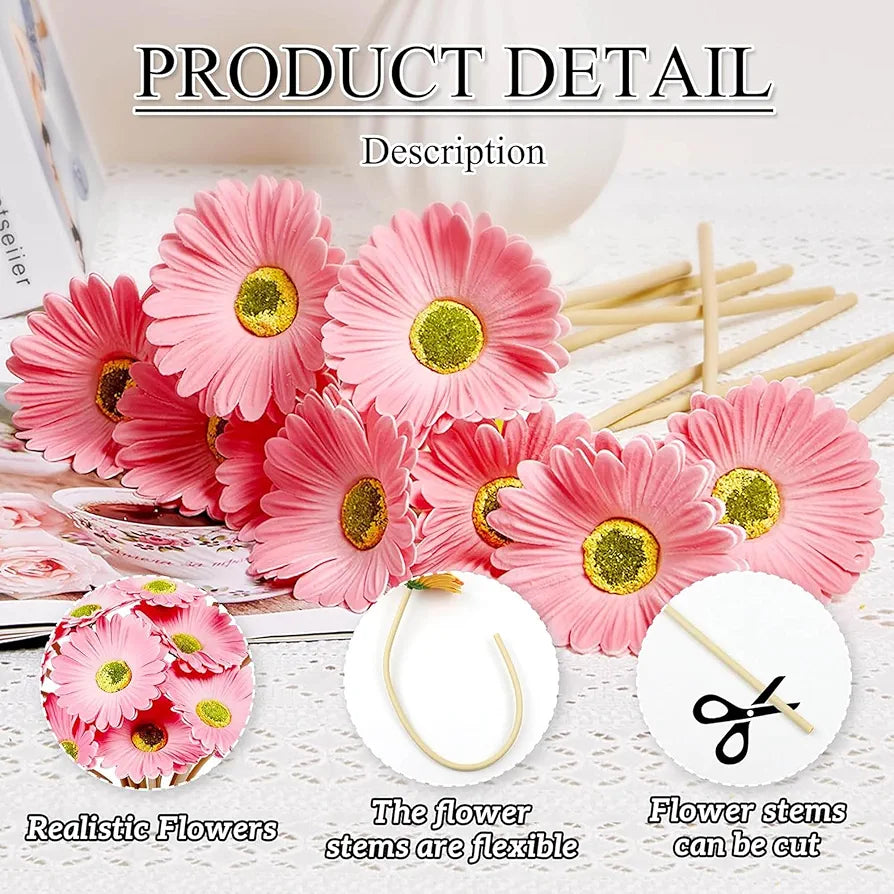 Gerbera Daisy Flowers Pack of 5 Orange Faux Blooms 30cm Tall Pink