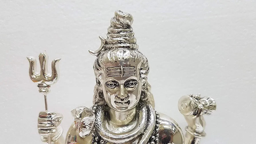 Gold Art India Lord Shiva Silver Plated Antique Idol with Trishul