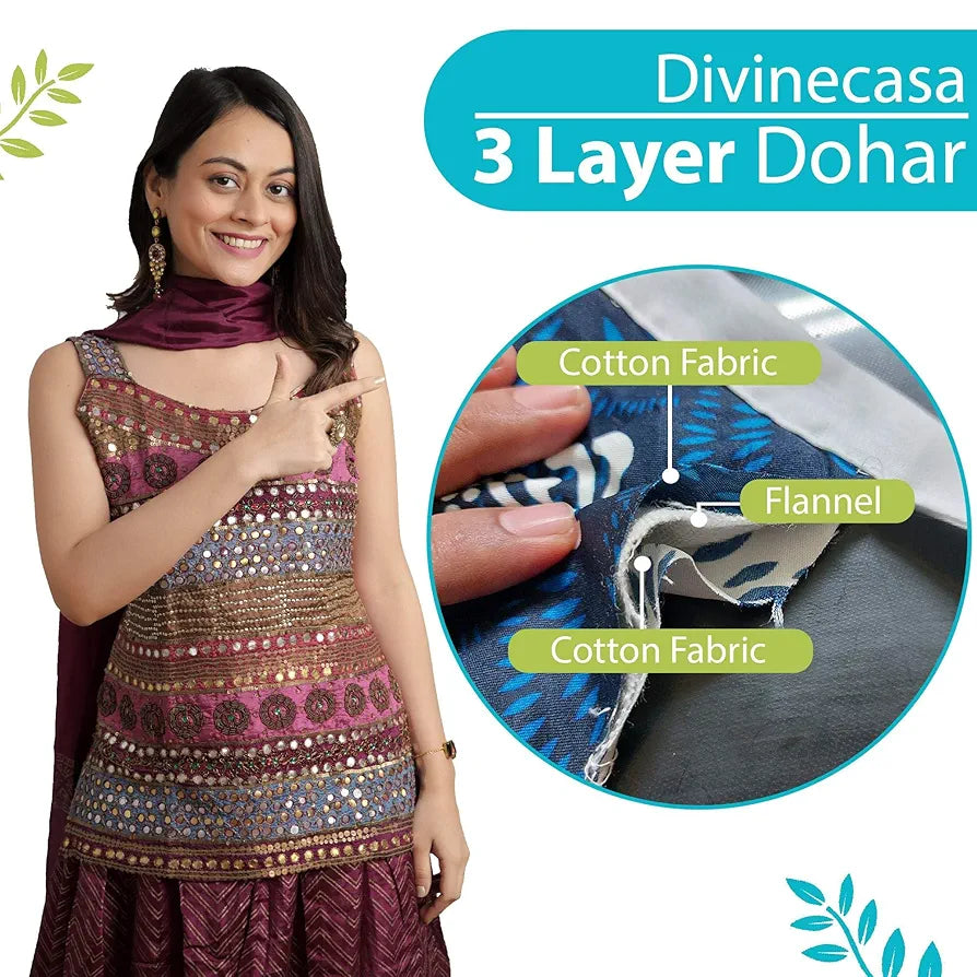 Divine Casa Glace Cotton 120 GSM Reversible Lightweight Printed Double Bed AC Dohar Blanket Quilt TC - 120 Colour White and Blue