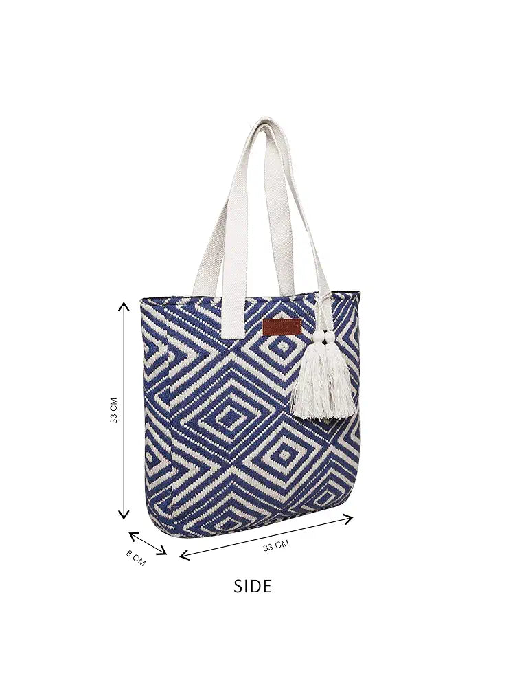 Astrid Blue Diamond Textured Cotton Tote Bag