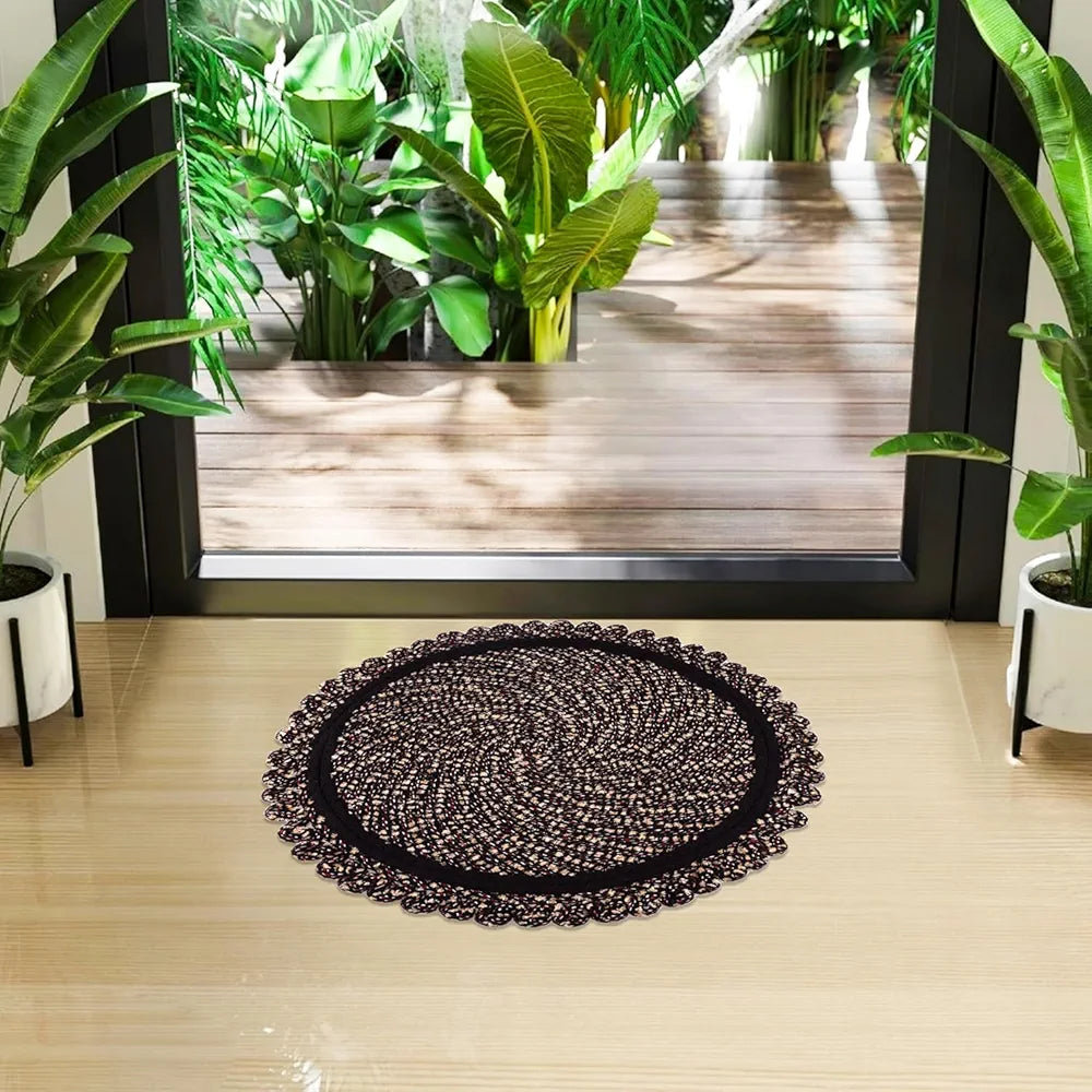 Kuber Industries Door Mat Round Shape Feather Door Mat Cotton Colour Brown