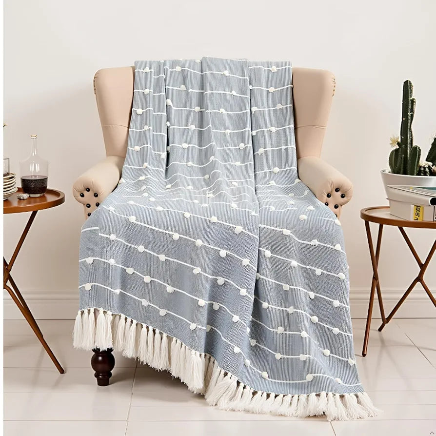 Sajavat Home Hand Knitted Pure Cotton 3 Seater Sofa Throw Colour Grey