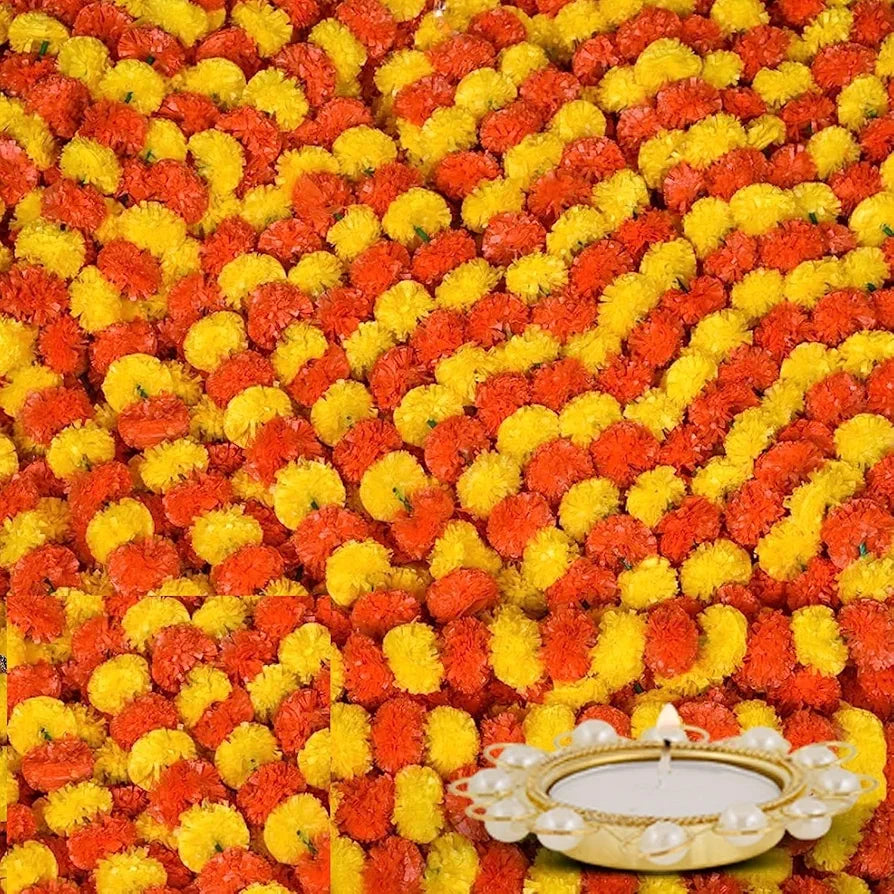 Artificial Marigold Flowers for Decoration Garland 5 Feet Long 5pcs Multicolour