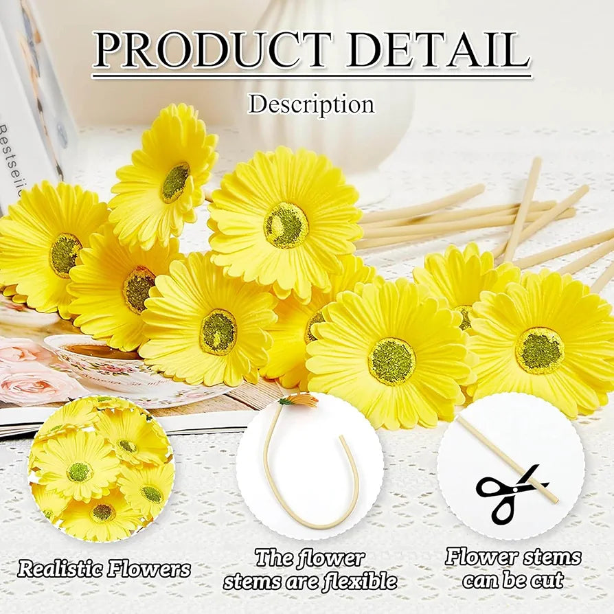 Gerbera Daisy Flowers Pack of 5 Orange Faux Blooms 30cm Tall Yellow