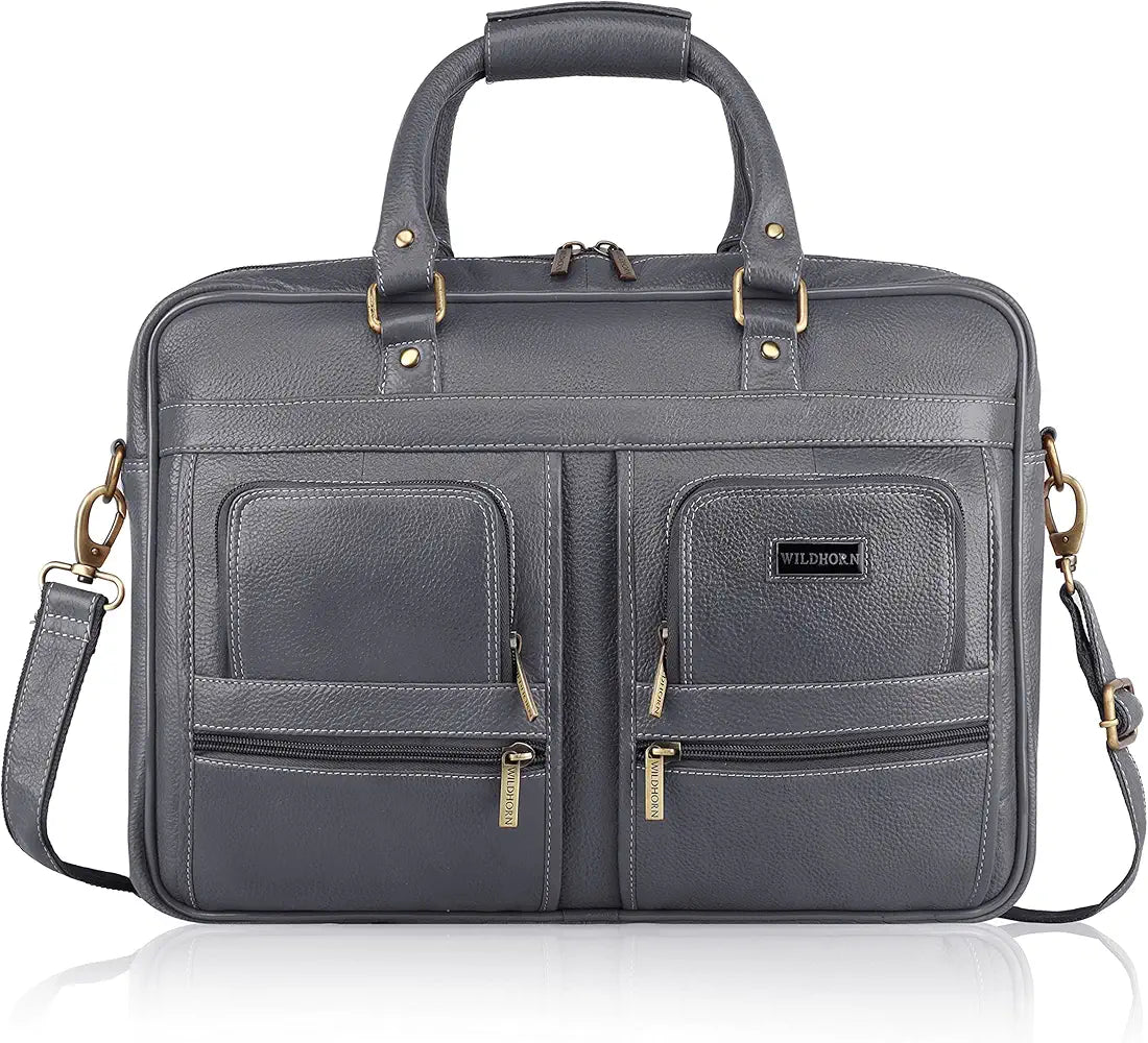 WildHorn Leather 15.6 inch Laptop Messenger Bag for Men I Multi- Pockets I Extra Storage I Carry Handles I Adjustable Strap