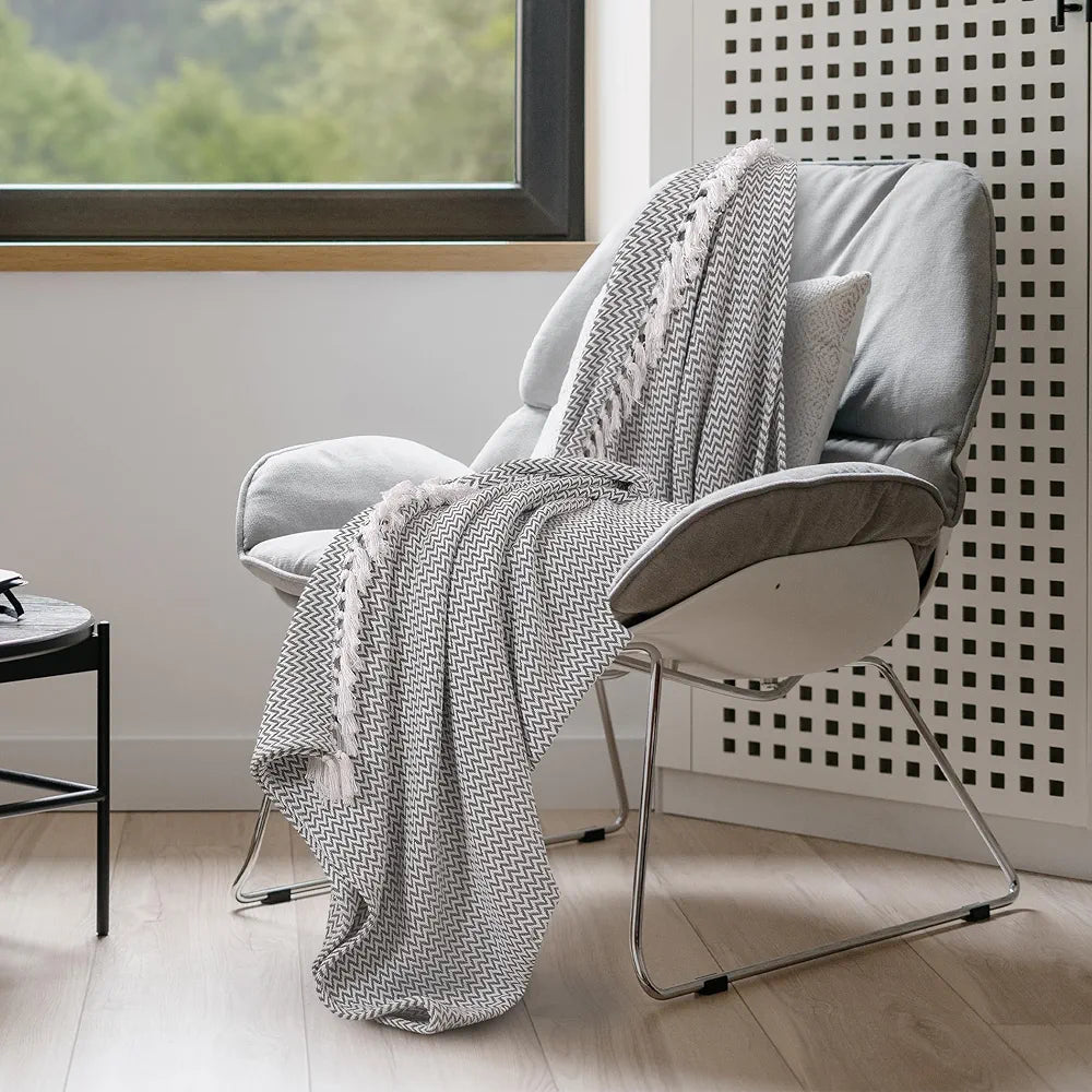 Sashaa World Chevron Delight Grey Ivory Versatile Cotton Throw Blanket
