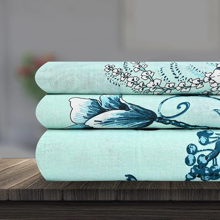 Divine Casa Bedsheet for Single Size Bed 144 TC Cotton Bedsheet for Single Size Bed with 1 Pillow Cover  Floral Colour Frost Blue