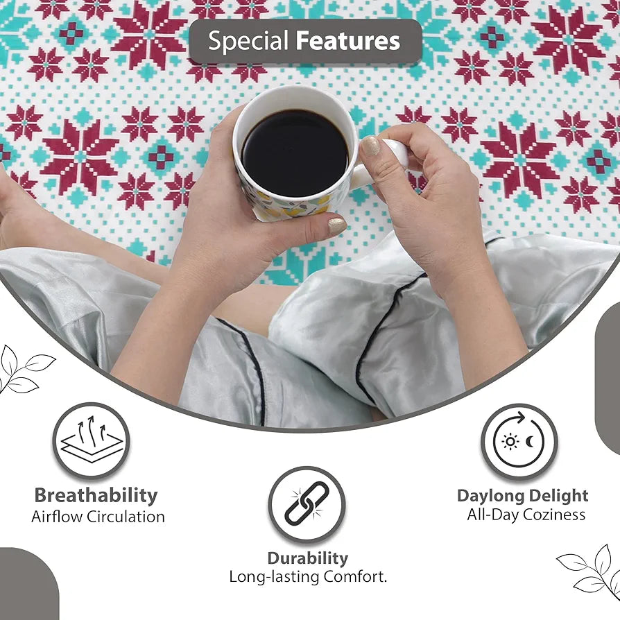 Divine Casa 144 TC Cotton Bedsheet for Single Bed with 1 Pillow Cover Colour Aqua Scarlet