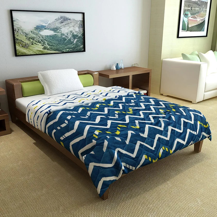 Divine Casa 120 GSM Microfiber Single Bed Comforter Soft & Lightweight Reversible AC Blanket Colour Blueprint