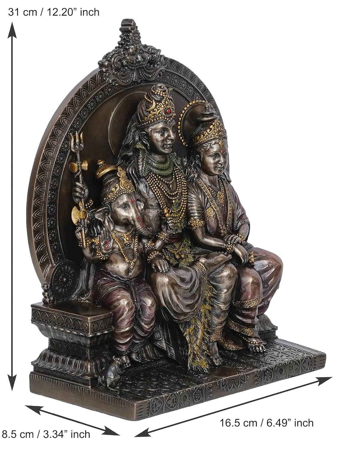 Ecraftindia Bronze Polyresin Shiv Parivar Statue Sitting on Singhasan Decorative Showpiece