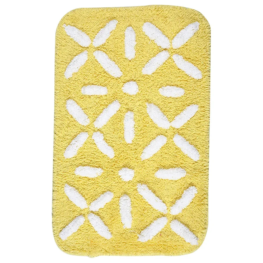 Saral Home Cotton Rectangular Bathmat With Contour Mat Colour Yellow