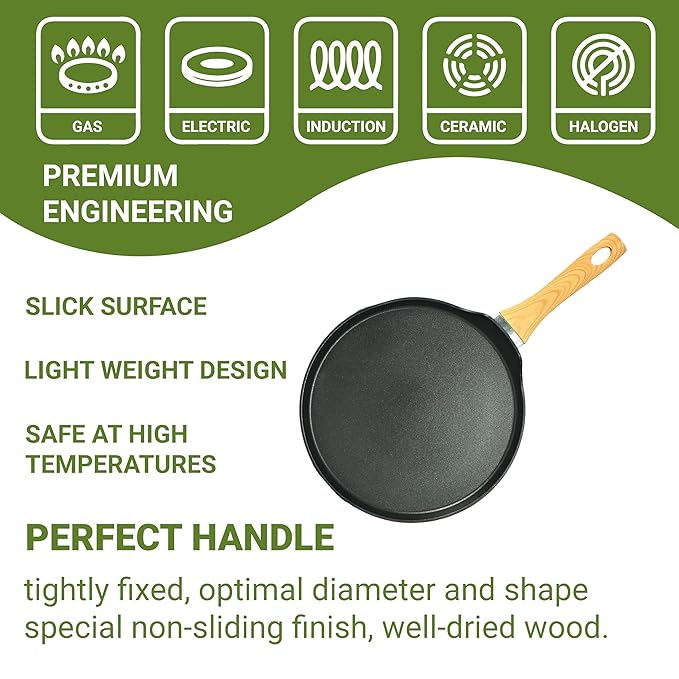 Femora Foged Die Cast Aluminium Non Stick 28 Cm Roti Tawa With Wood Finish Handle | Granite Finish | Induction & Gas Ready