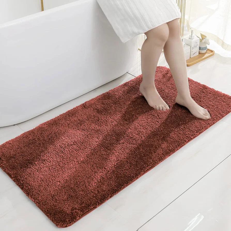 Luxe Home International Microfibre Rectangular Bath Mat Super Soft Anti Skid Newman Mats For Bathroom Colour Rust