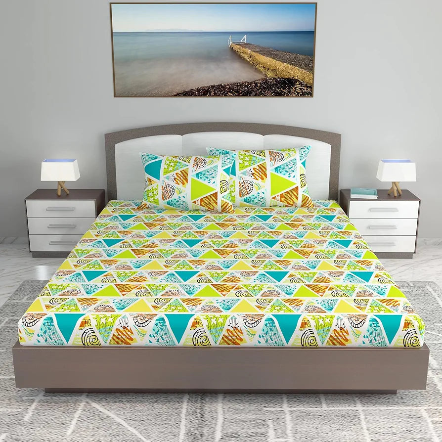 Divine Casa 144 TC 100% Cotton King Bedsheet with 2 Pillow Covers Abstract Pattern Colour Mustard