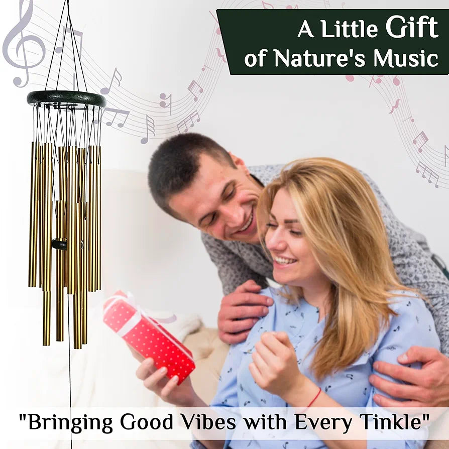 Wind Chimes for Home Positive Vibes Hanging Decoration Golden 12-Pipe Wind Chime -011