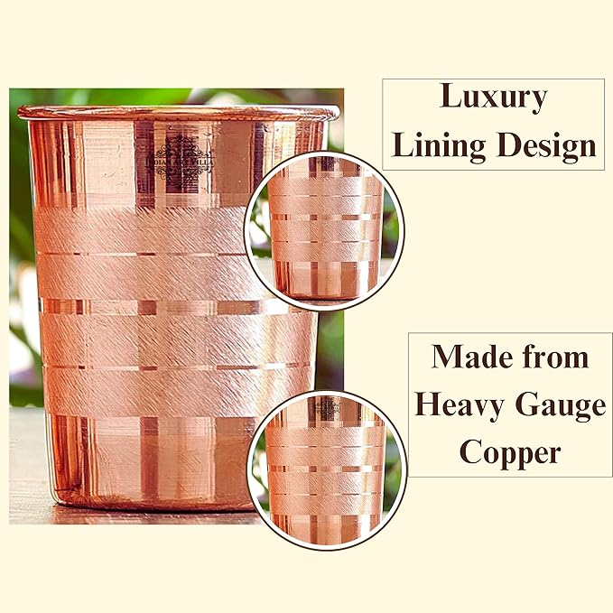 Indian Art Villa Pure Copper Plain Glass With Luxury Design Drinking Serving Water (Pack of 4)