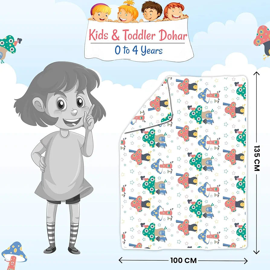 Divine Casa Pure Cotton Printed Single Dohar for Newborn Baby 120 GSM Soft & Lightweight Throw Blanket Colour Rosin White