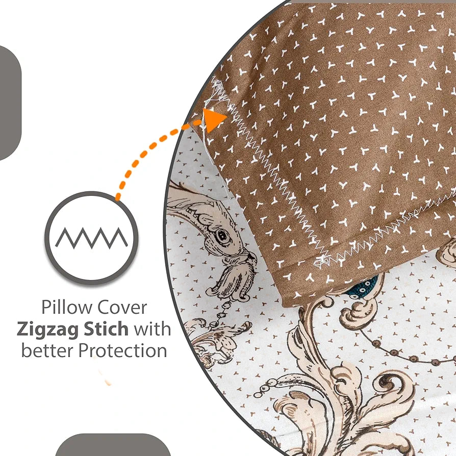 Divine Casa 144 TC King Size Bedsheet Set 100% Pure Cotton Fade Resistant 2 Pillow Covers Colour Ivory Gold