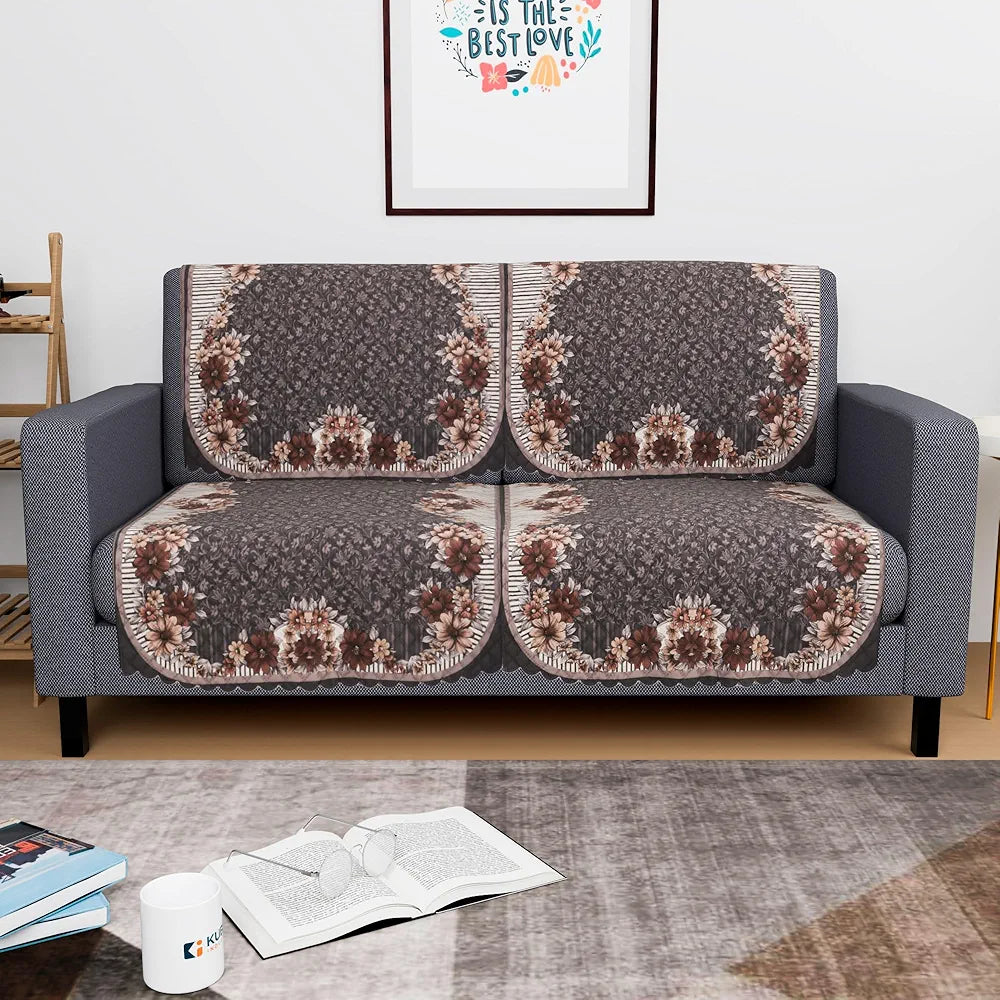 Kuber Industries Set of 4 Durable 2 Seater Sofa Cover for Living Room Floral Print Dark Olive Green