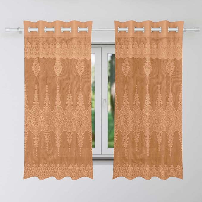 Kuber Industries Darkening Window Curtains Sheer Curtain with 8 Rings SY15ZZ Golden Colour