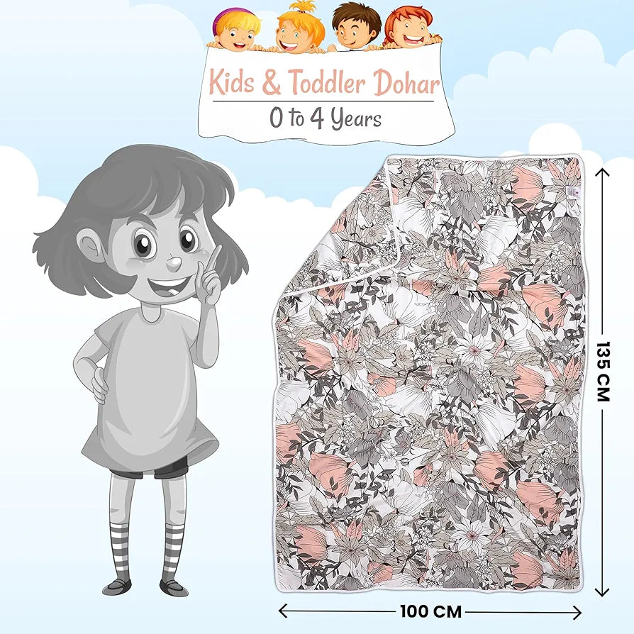 Divine Casa Floret 100% Cotton Single Kids Dohar 120 GSM Soft & Lightweight Throw Blanket Colour Griffin