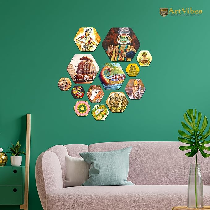 Artvibes Designer Wooden Wall Hanging Decoration for Home | Pack of 13 Pieces