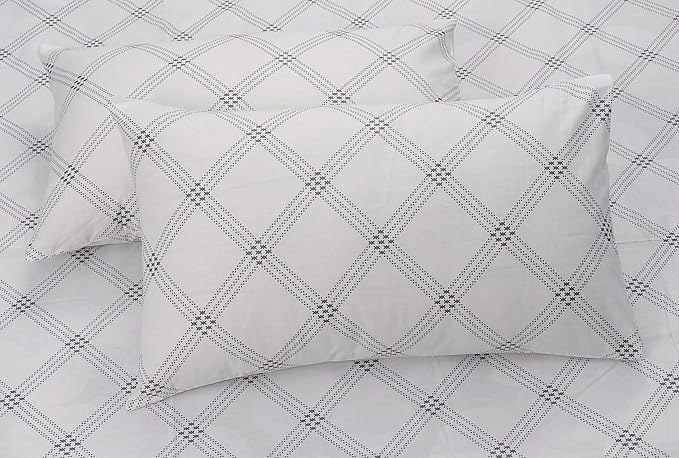 Huesland by Ahmedabad Cotton 186 TC Cotton Pillow Cover Set of 2 | White | Grey Pattern