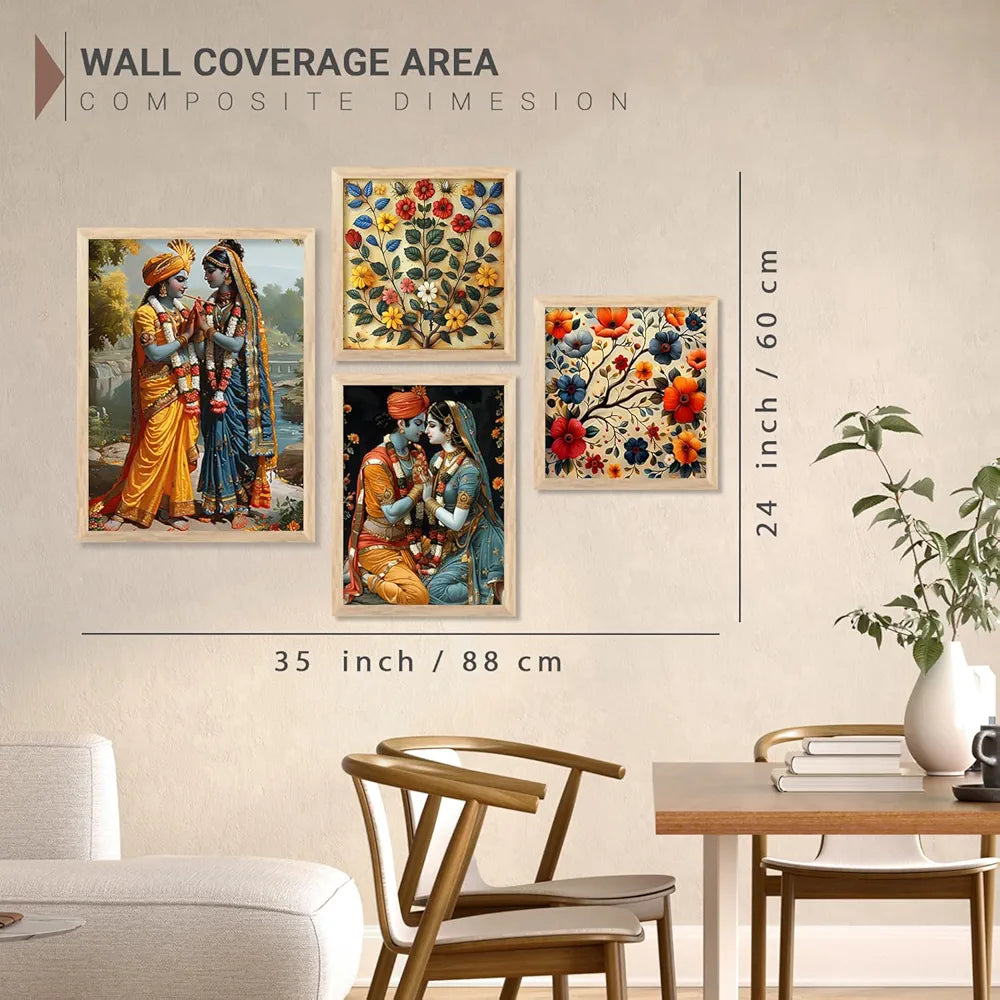 Kotart Traditional Painting For Wall Decoration Framed Madhubani Wall Art Paintings/Posters Set of 4 big Frames G